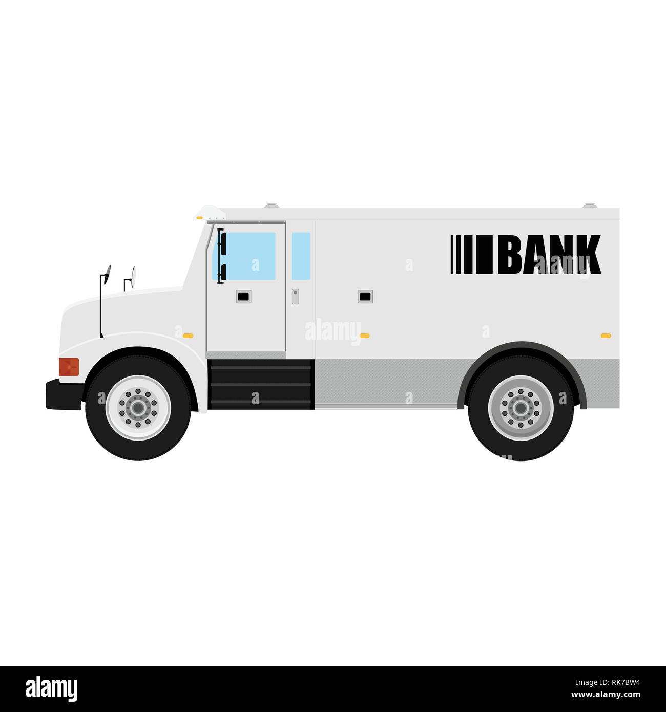 Armored cash truck side view. Utility security van vehicle. Vector isolated illustration. Stock Vector