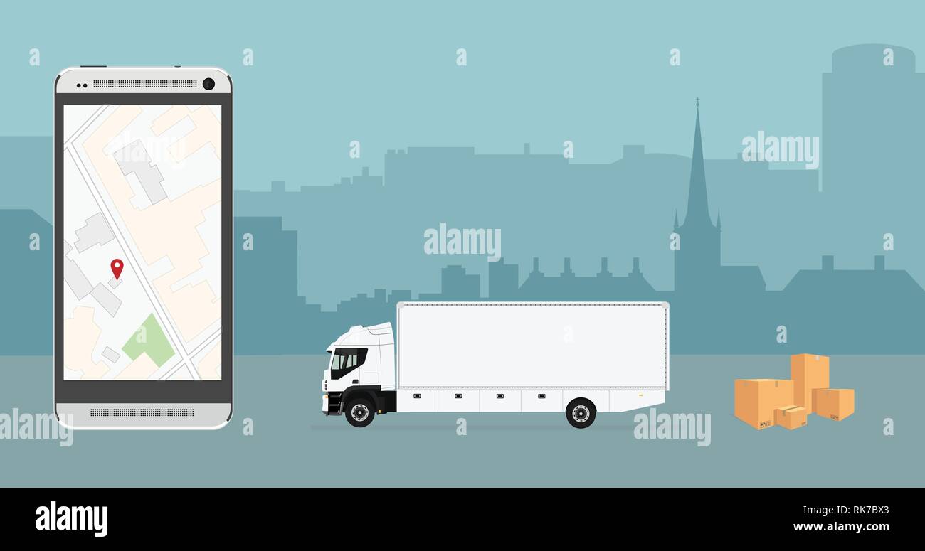 Delivery concept. Checking delivery service app on mobile phone