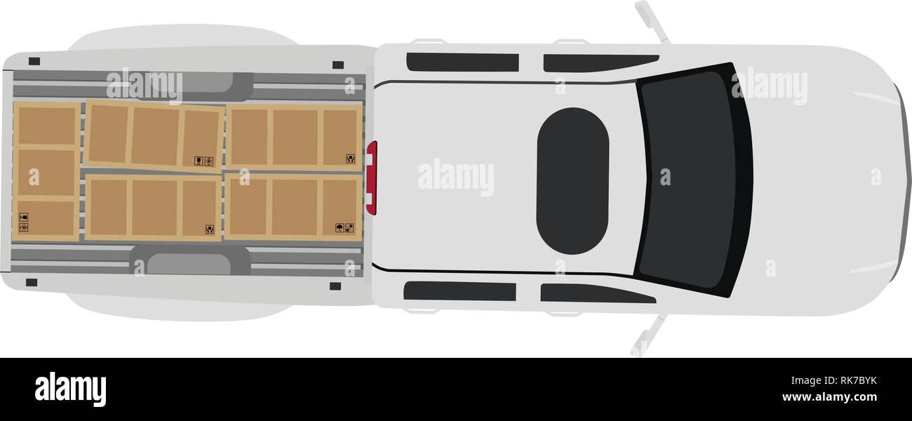 Vector illustration pick up car, truck top view. Logistics and delivery ...