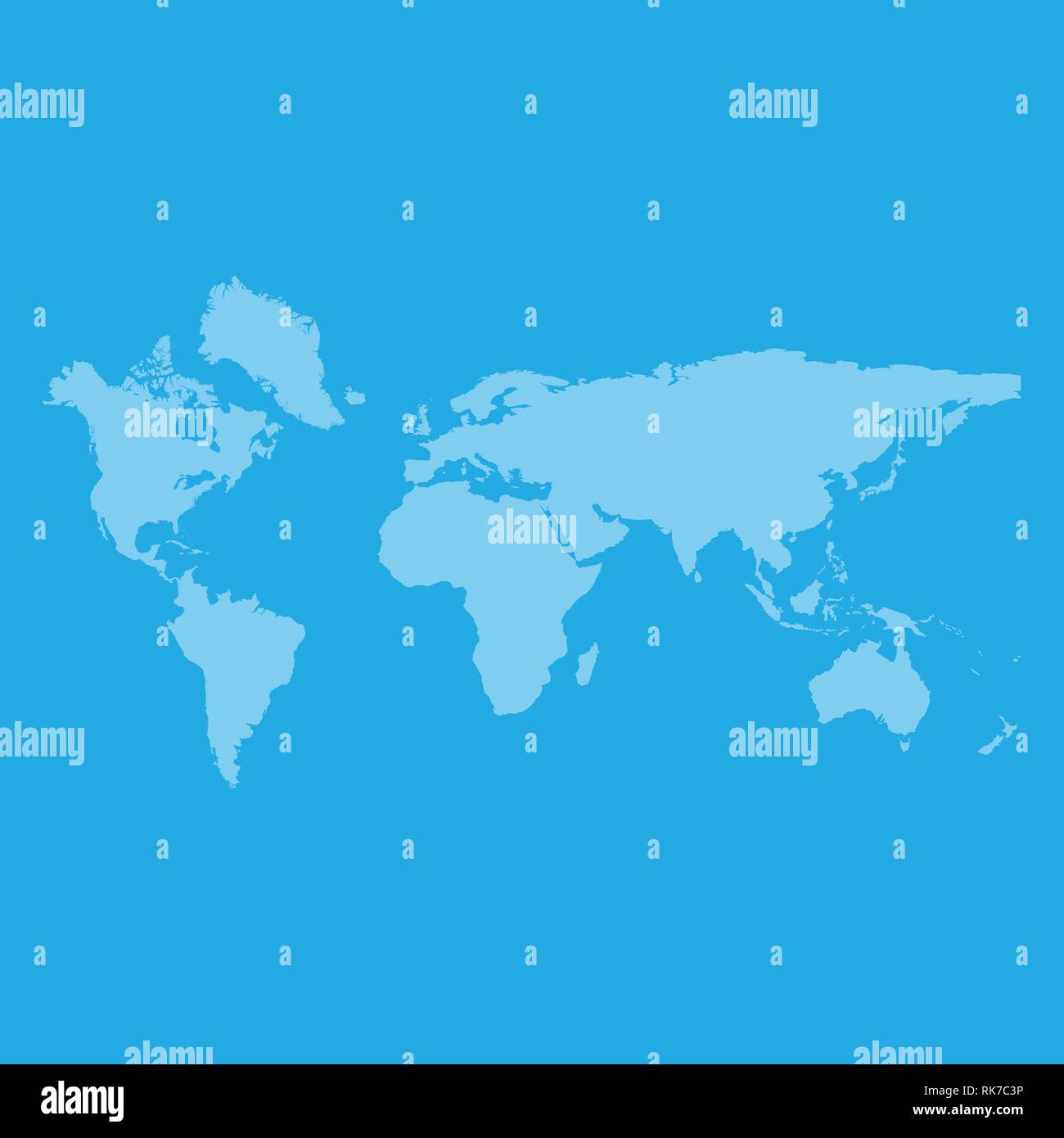 World map vector isolated on blue background. Flat Earth template for ...