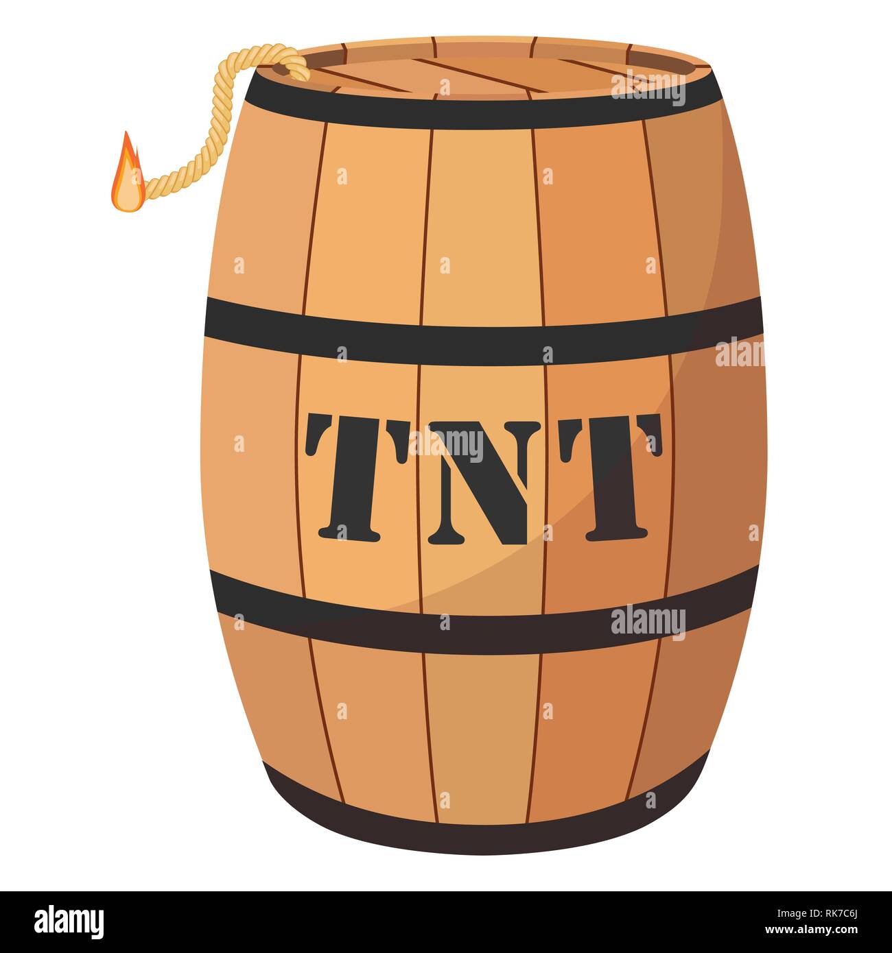 Vector illustration gun powder barrel. TNT dynimate wooden old barrel Stock Vector