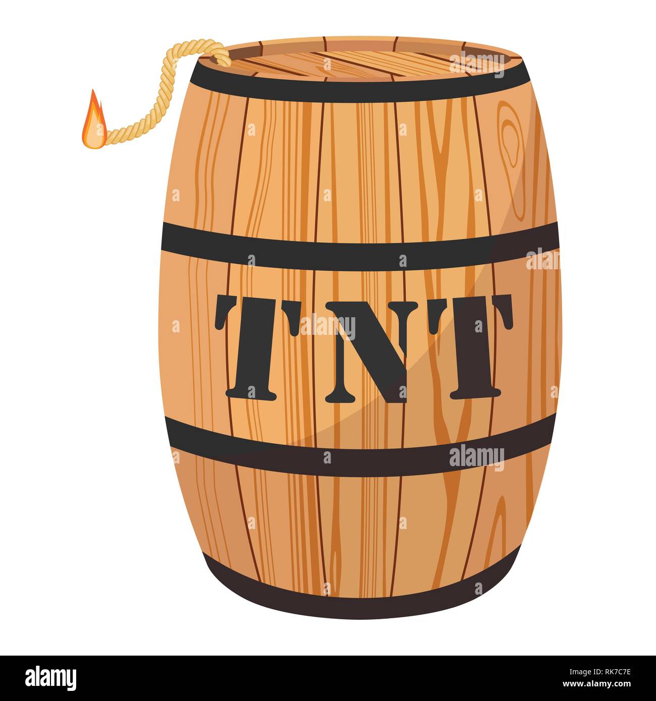 Vector illustration gun powder barrel. TNT dynimate wooden old barrel Stock Vector
