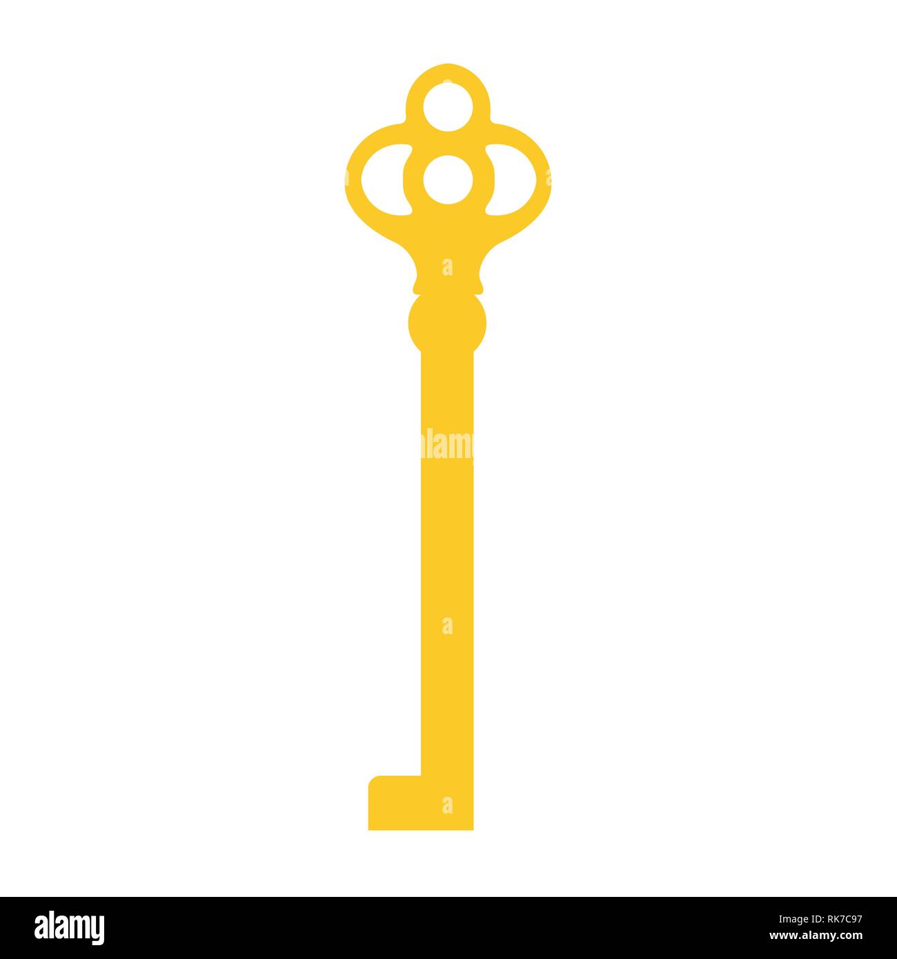 Vector illustration of golden old key silhouette. Vintage key icon ...