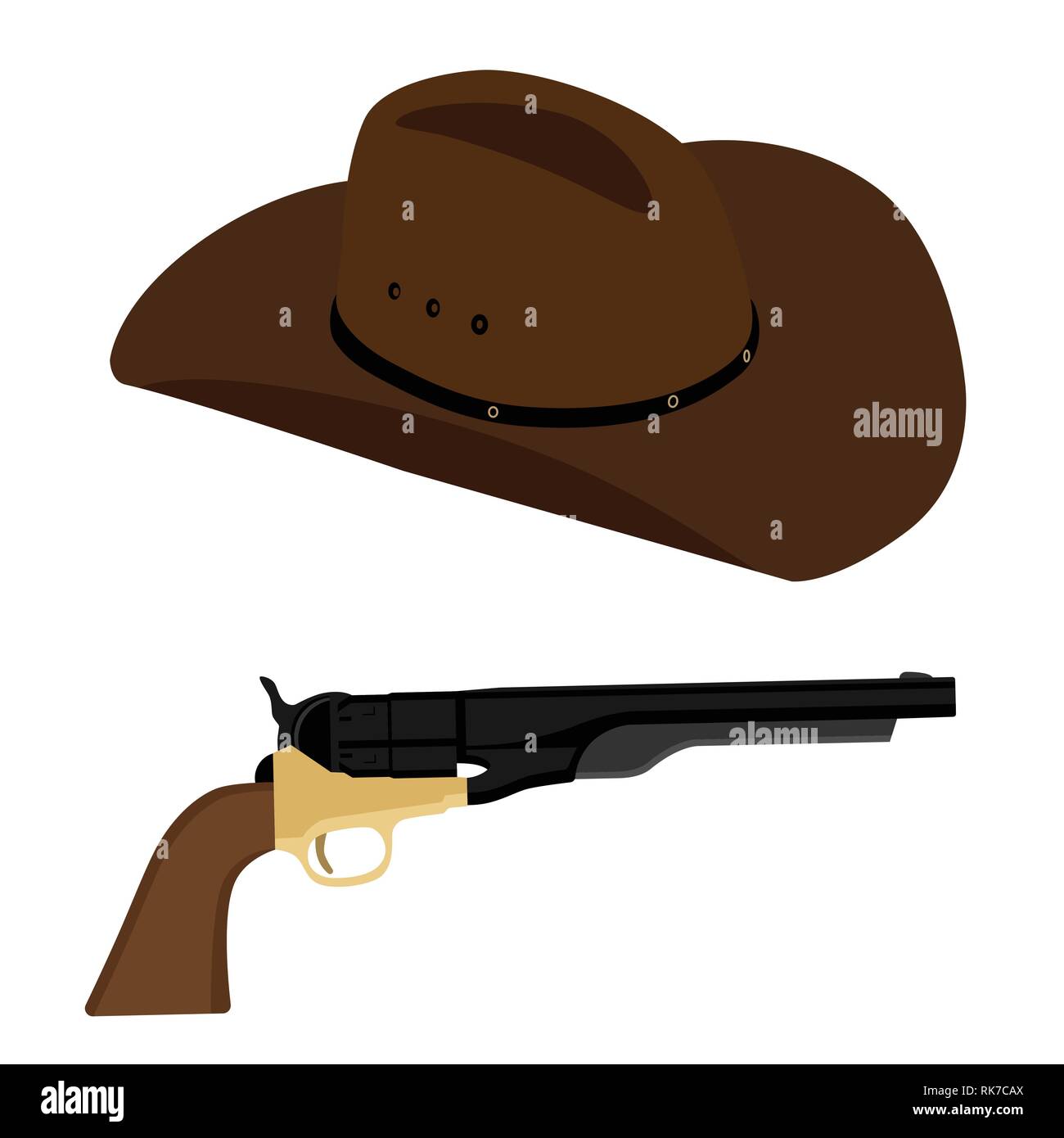 Wild west, cowboy vector icon set, collection. Cowboy hat and revolver ...