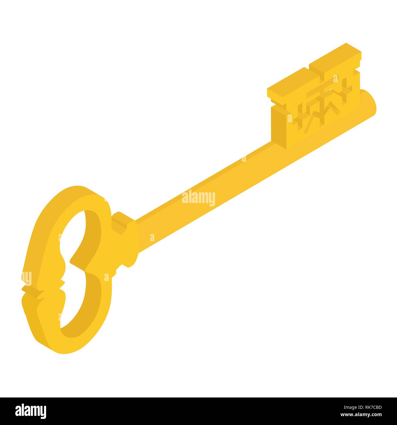 Antique key isolated on white background. 3d vector isometric illustration. Stock Vector