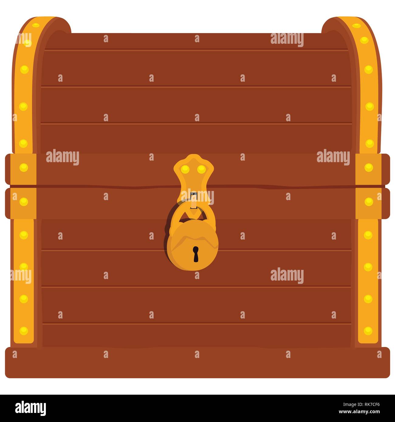 Vector icons with cartoon closed brown wooden pirate chest with golden ...