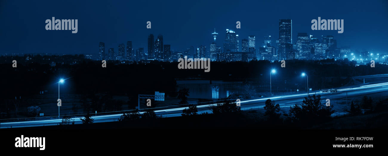 Calgary cityscape and highway in Alberta at night, Canada Stock Photo ...