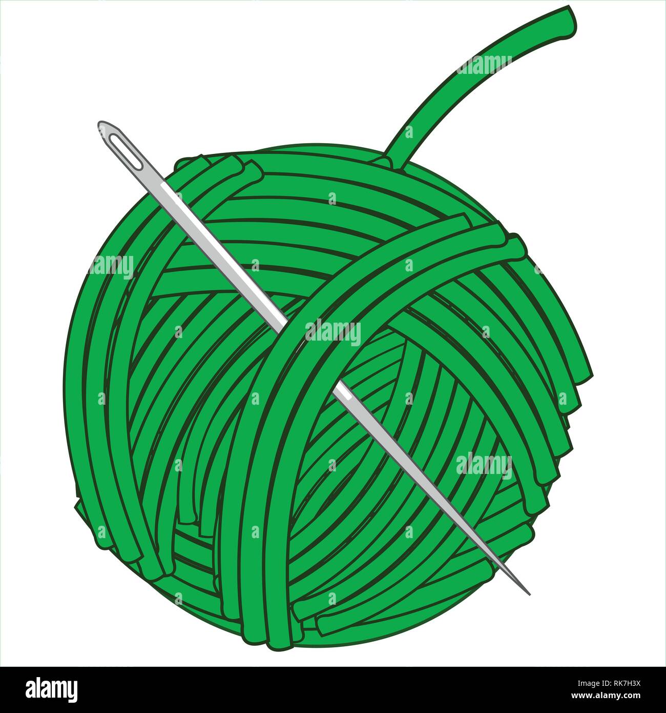 Hank with green thread and needle.Vector illustration Stock Vector