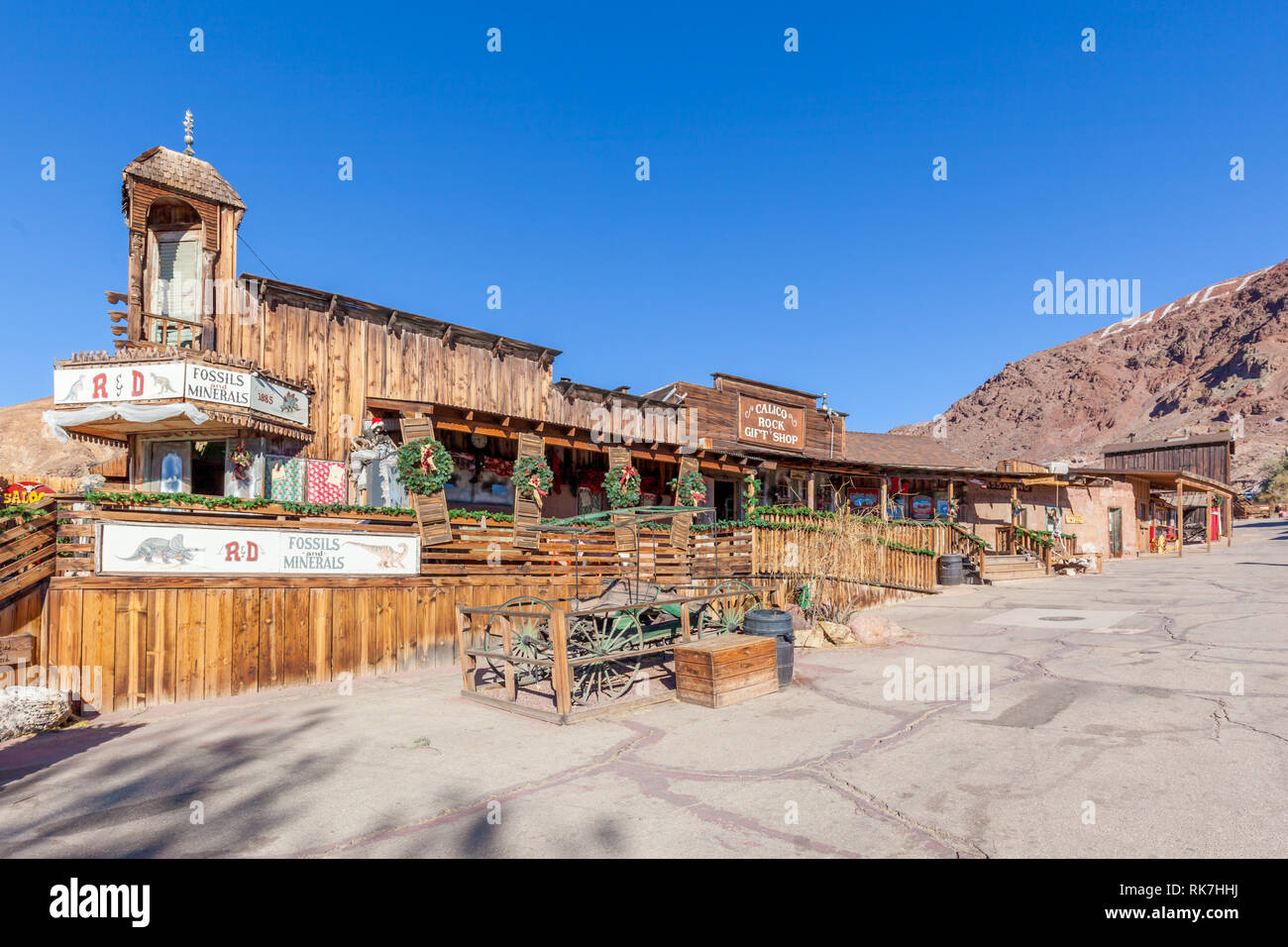 Calico ghost town. Founded in 1881, Calico is a former silver mining town in San Bernardino County, California, United States. Stock Photo