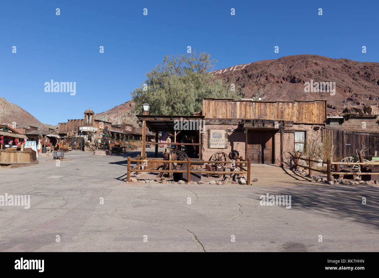 Calico ghost town. Founded in 1881, Calico is a former silver mining town in San Bernardino County, California, United States. Stock Photo