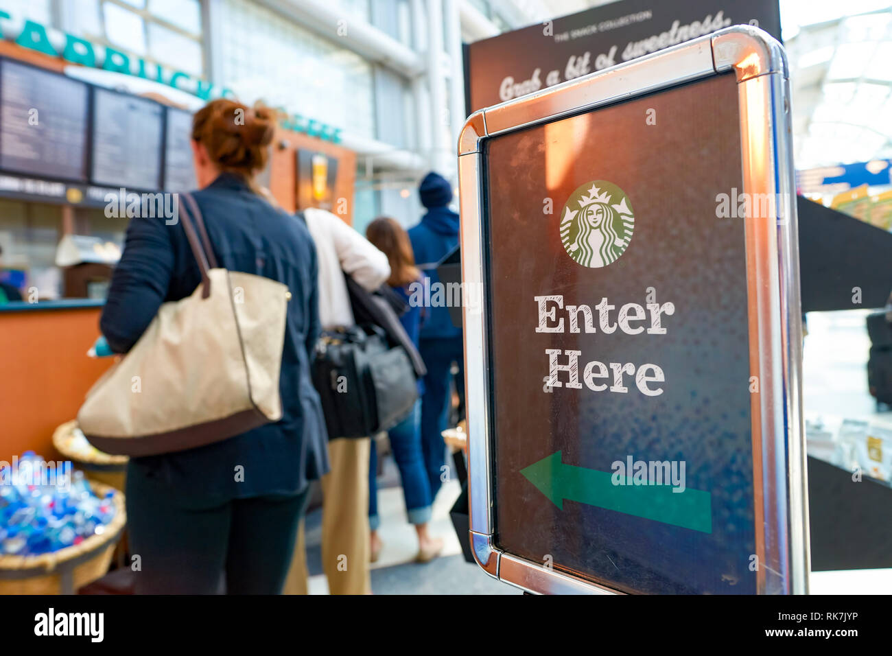 CHICAGO, IL CIRCA APRIL, 2016 Starbucks Cafe at O'Hare Airport