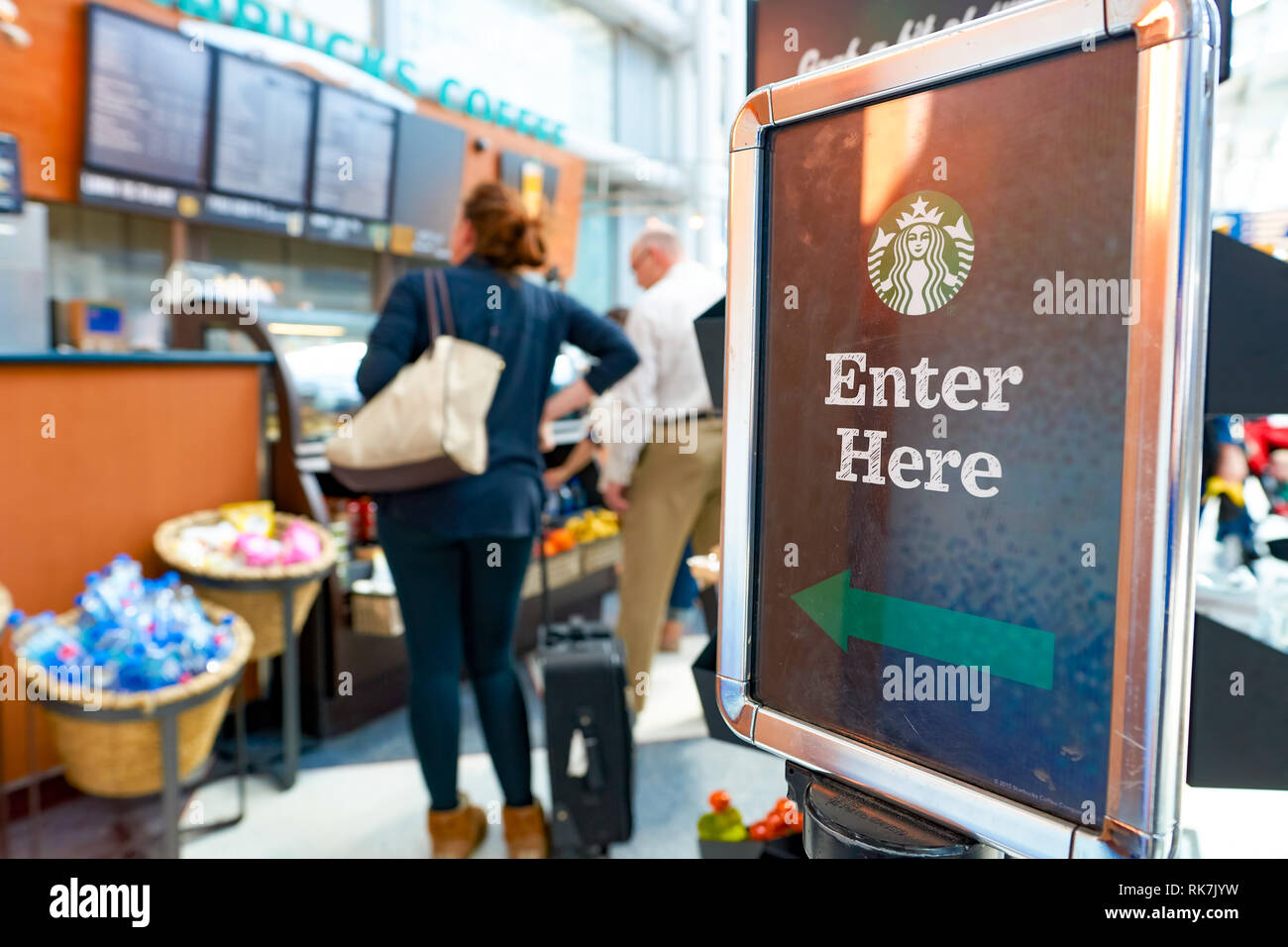 CHICAGO, IL CIRCA APRIL, 2016 Starbucks Cafe at O'Hare Airport