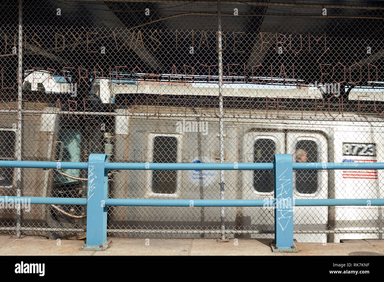 NEW YORK, USA - CIRCA MARCH, 2016: subway train on Manhattan Bridge in Brooklyn at daytime. Brooklyn is the most populous of New York City's five boro Stock Photo