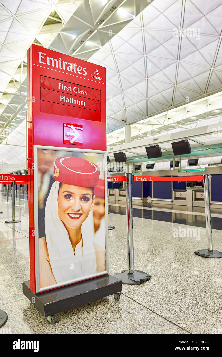 HONG KONG SEPTEMBER 09, 2015 design of Emirates check in counters at