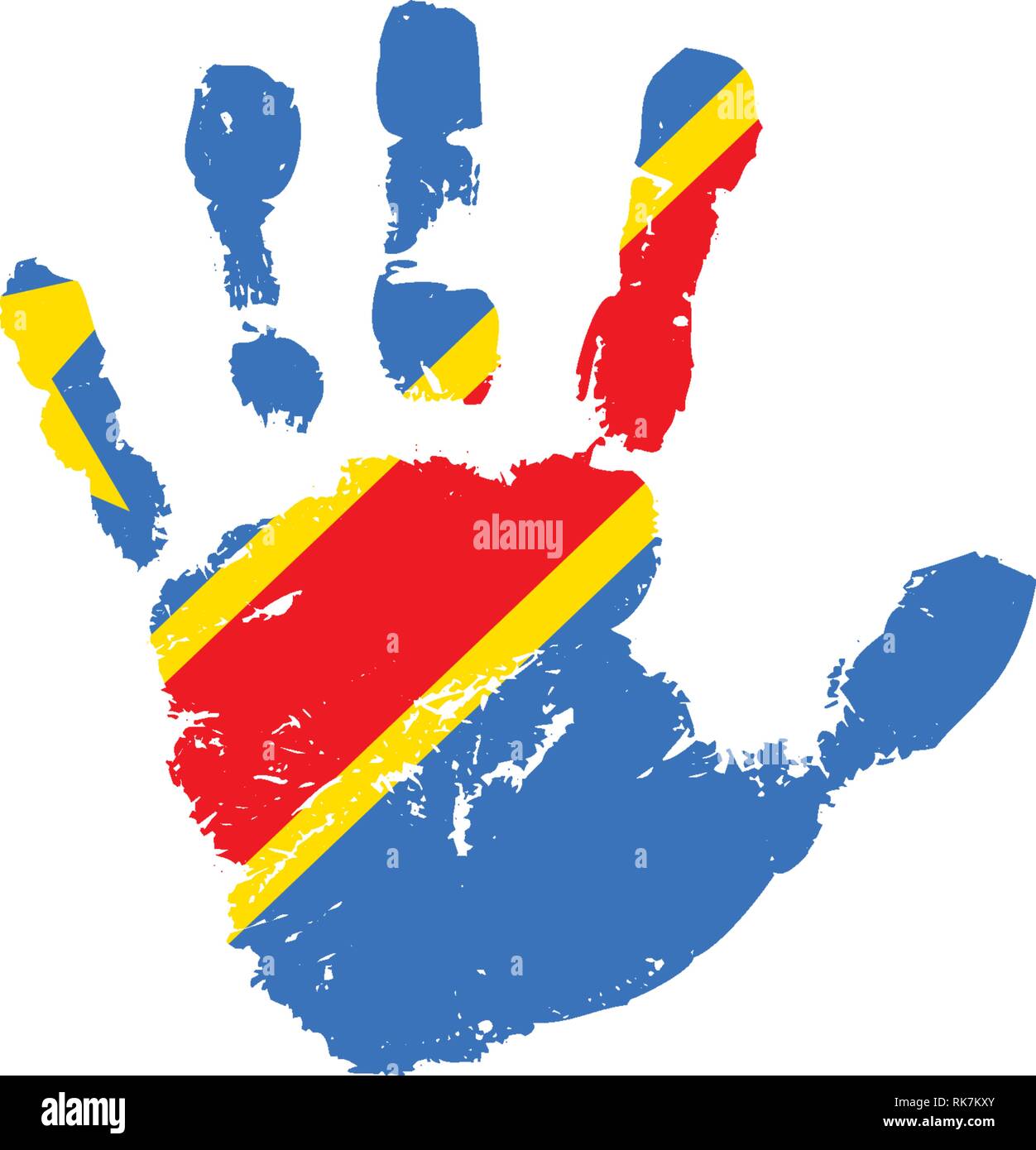 Democratic Republic of the Congo flag and hand on white background. Vector illustration Stock Vector