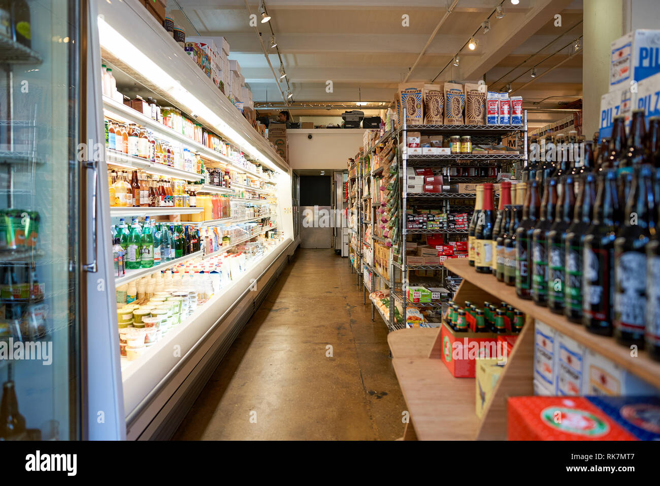 NEW YORK - CIRCA MARCH, 2016: inside food store in Brooklyn. Brooklyn is the most populous of New York City's five boroughs. Stock Photo