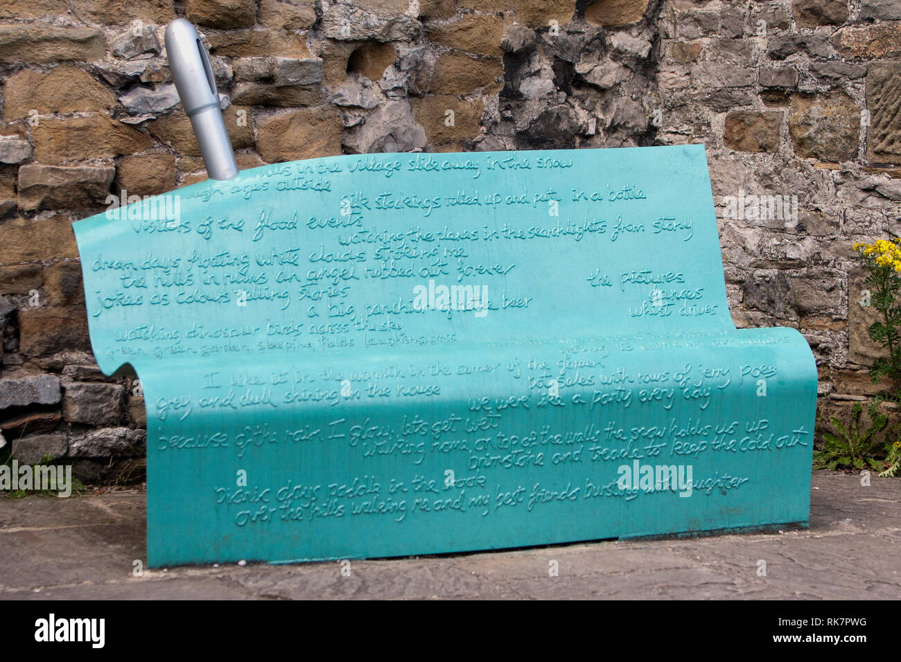 Bench at Eyam town Stock Photo