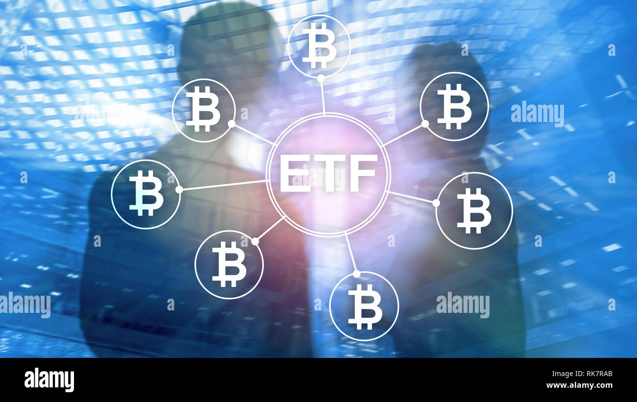 Bitcoin ETF double exposure background. Investment wallpaper Stock Photo -  Alamy
