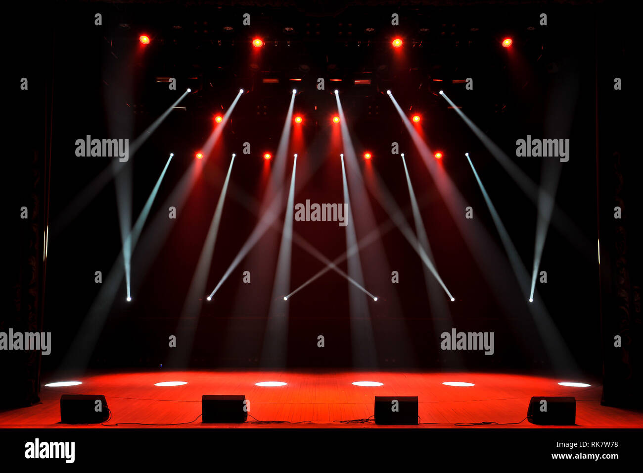 Free stage with lights, lighting devices. Background Stock Photo Alamy