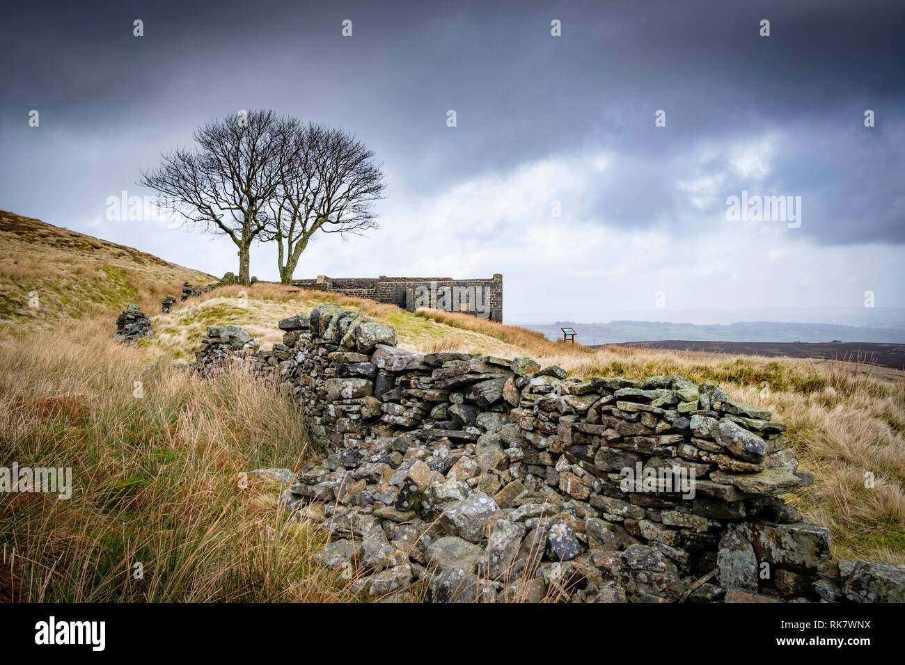 Top Withens also known as Top Withins on Haworth Moor, Haworth, UK. said to be the inspiration for the book Wuthering Heights by Emily Bronte. Stock Photo