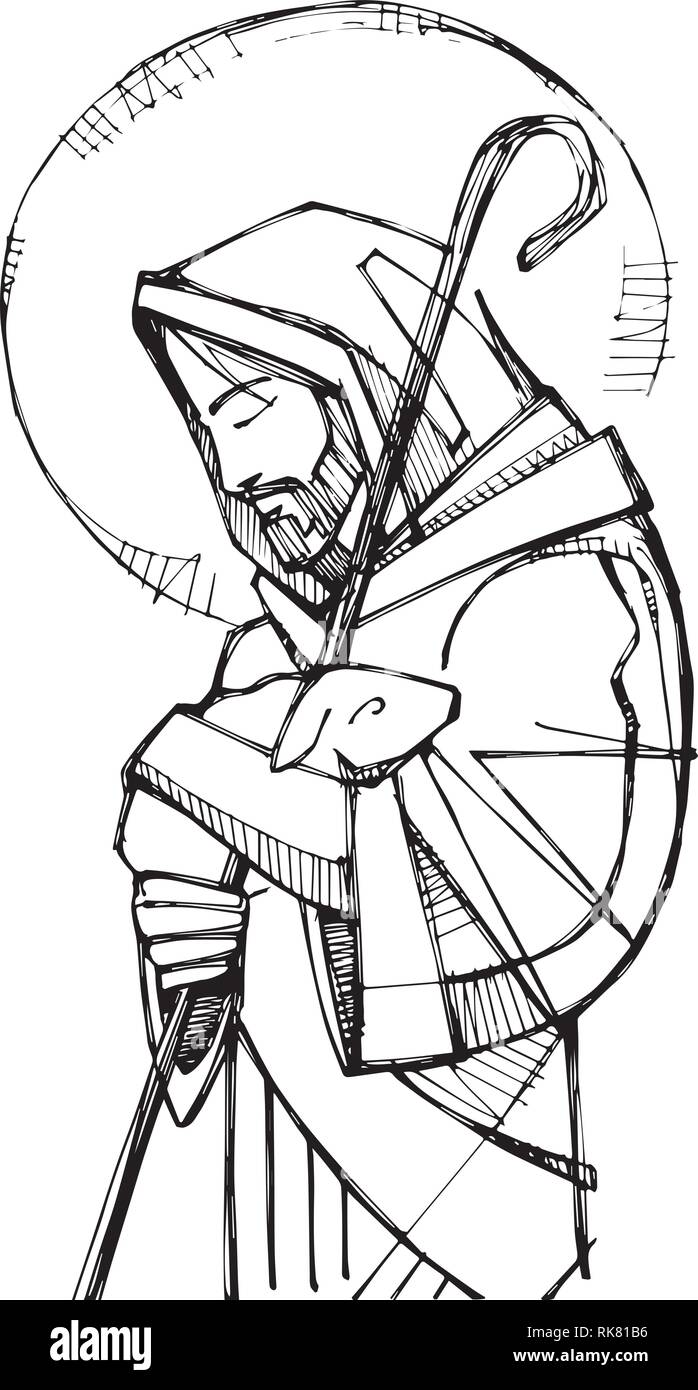Vector illustration or drawing of Jesus Christ Good Shepherd Stock Vector