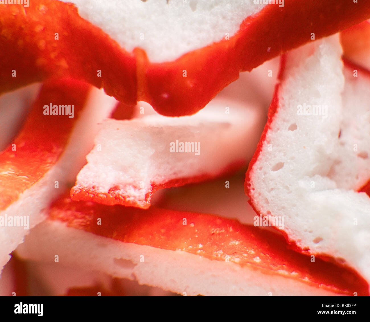 Macro shot of sliced surimi Stock Photo
