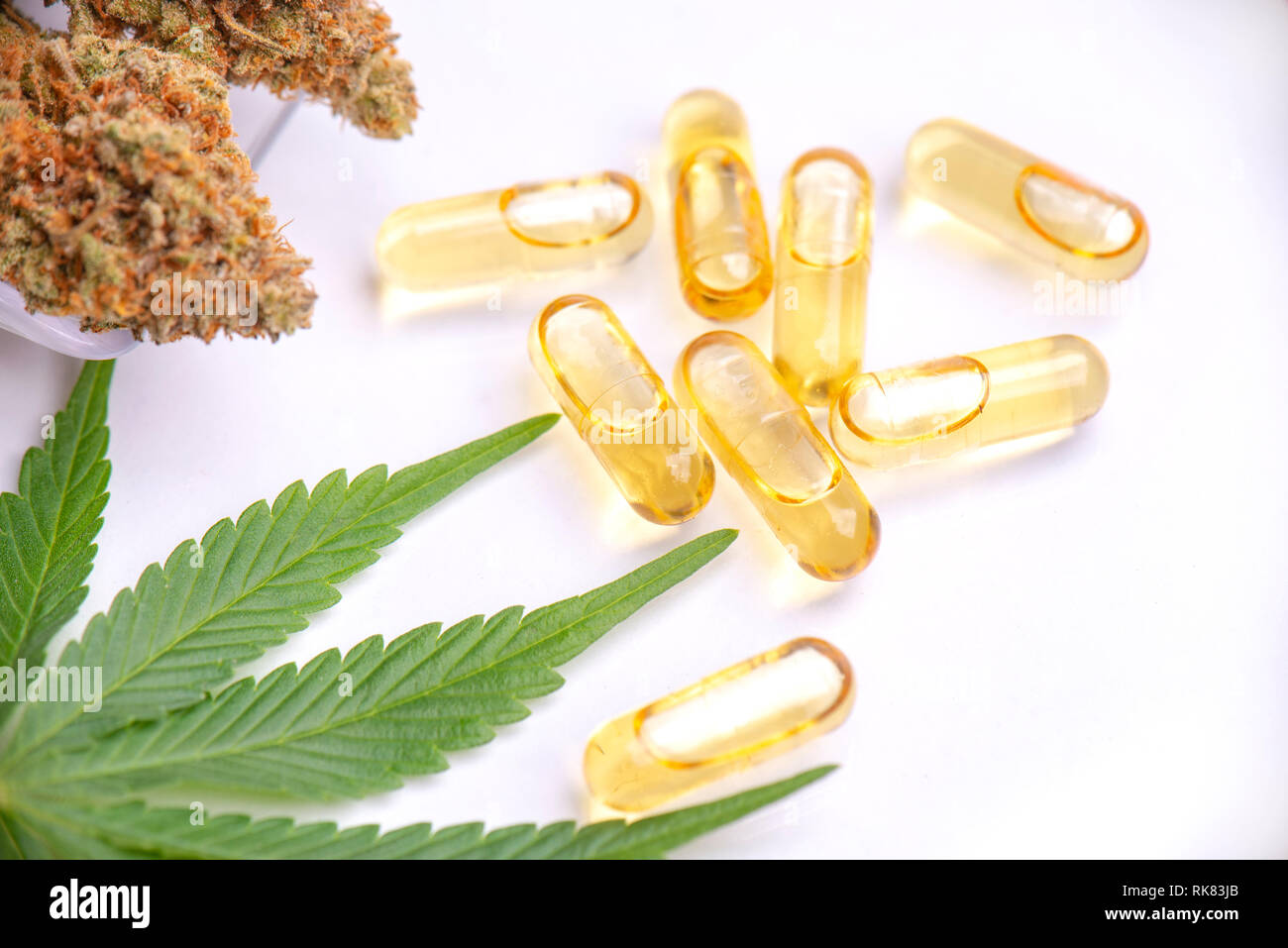 Nug Isolated Assorted medical cannabis products with nug and leaf and CBD oil ...