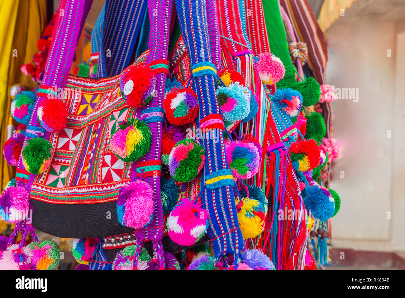 Colorful Myanmar Traditional bags on Sale In Market, Thailand Stock