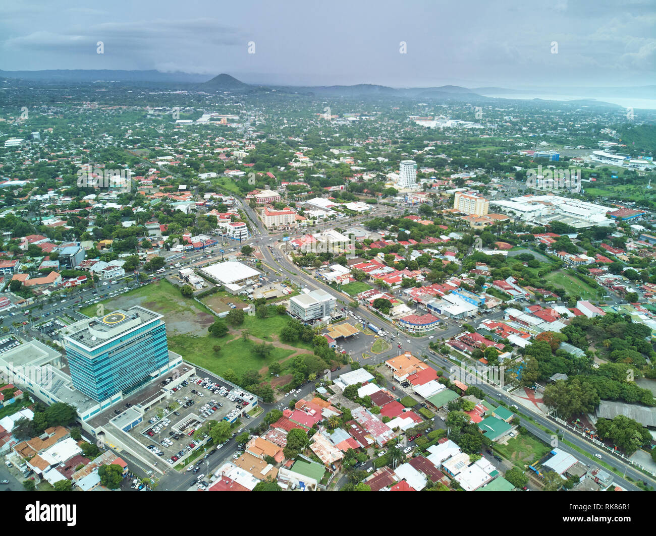 Aerial panorama of managua city in Nicaragua drone view Stock Photo