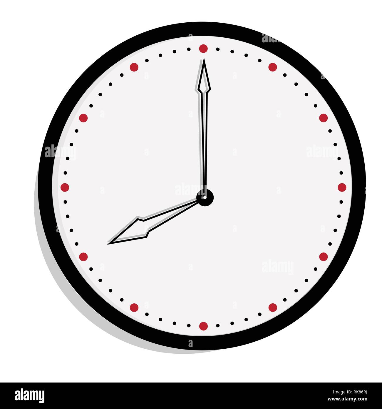 Vector simple classic black and white round wall clock isolated on