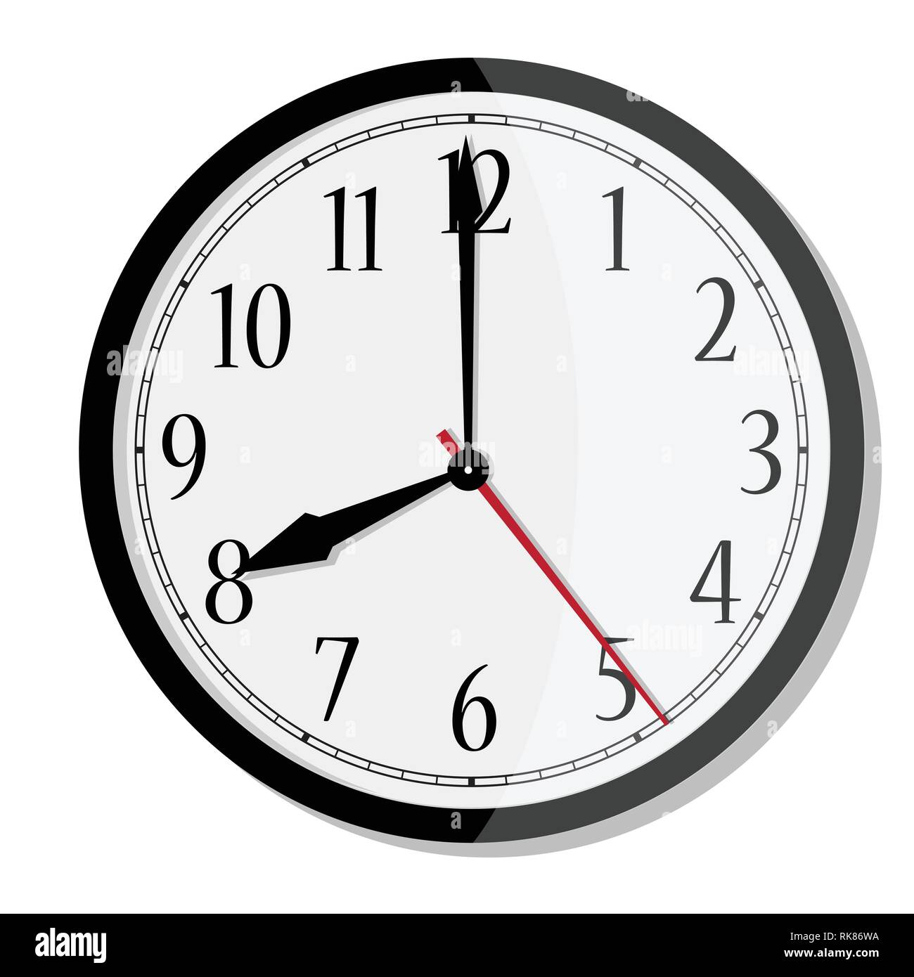 Vector simple classic black and white round wall clock isolated on