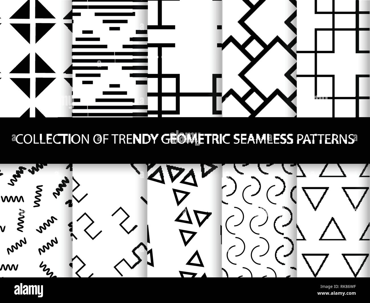 Collection of swatches memphis patterns - seamless. Retro fashion style 80-90s. Stock Vector