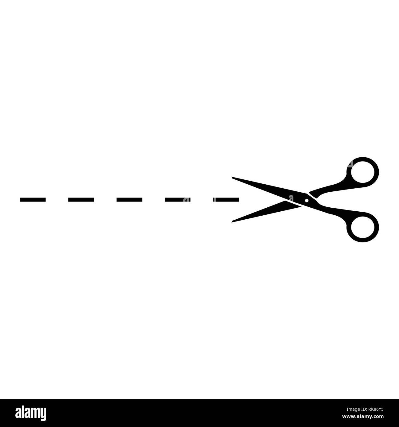 Vector scissors with cut lines isolated on white background Stock