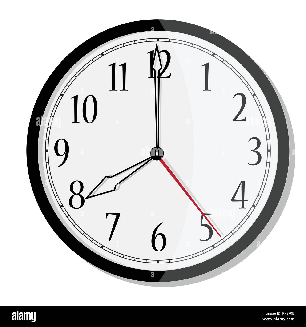 Vector simple classic black and white round wall clock isolated on