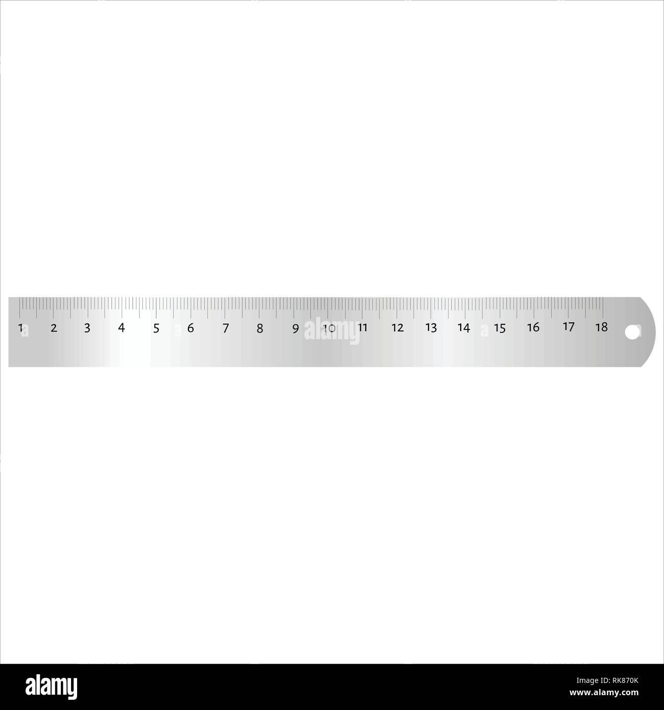 Realistic metal ruler 18 centimeters and metal ruler 7 inches