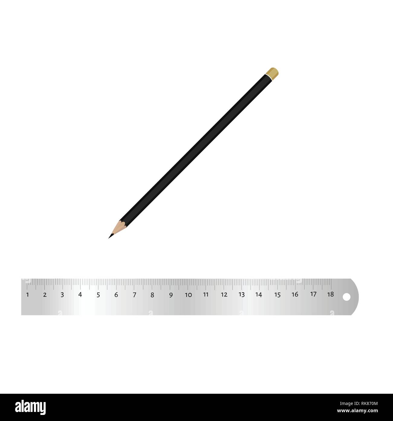 Realistic metal ruler 18 centimeters and metal ruler 7 inches. Pencil.  Measuring tool. School supplies. Vector illustration Stock Vector Image &  Art - Alamy