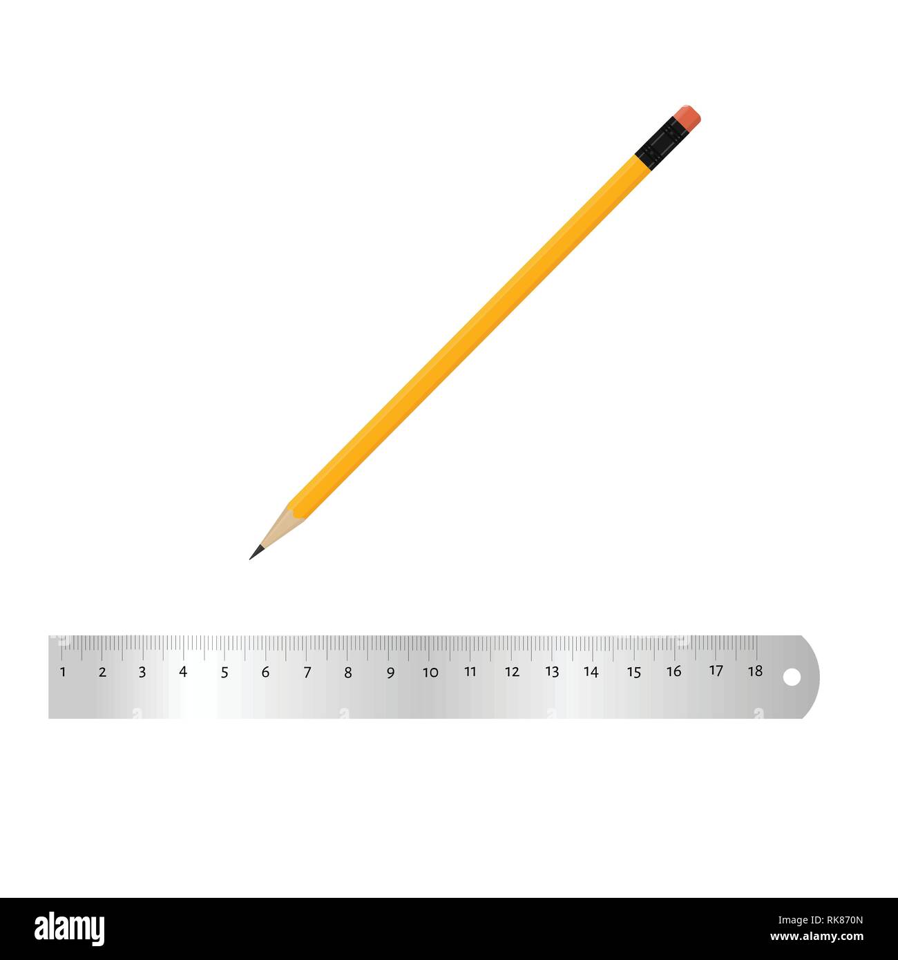 Realistic metal ruler 18 centimeters and metal ruler 7 inches. Pencil.  Measuring tool. School supplies. Vector illustration Stock Vector Image &  Art - Alamy