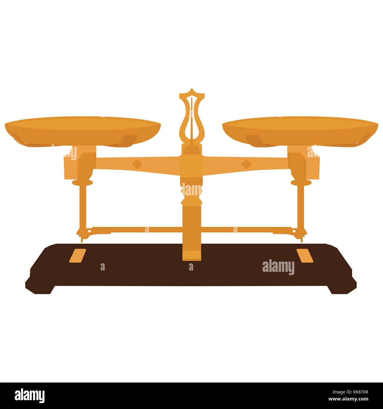 Golden balance scales isolated on white background. Vector illustration. Scale icon. Justice