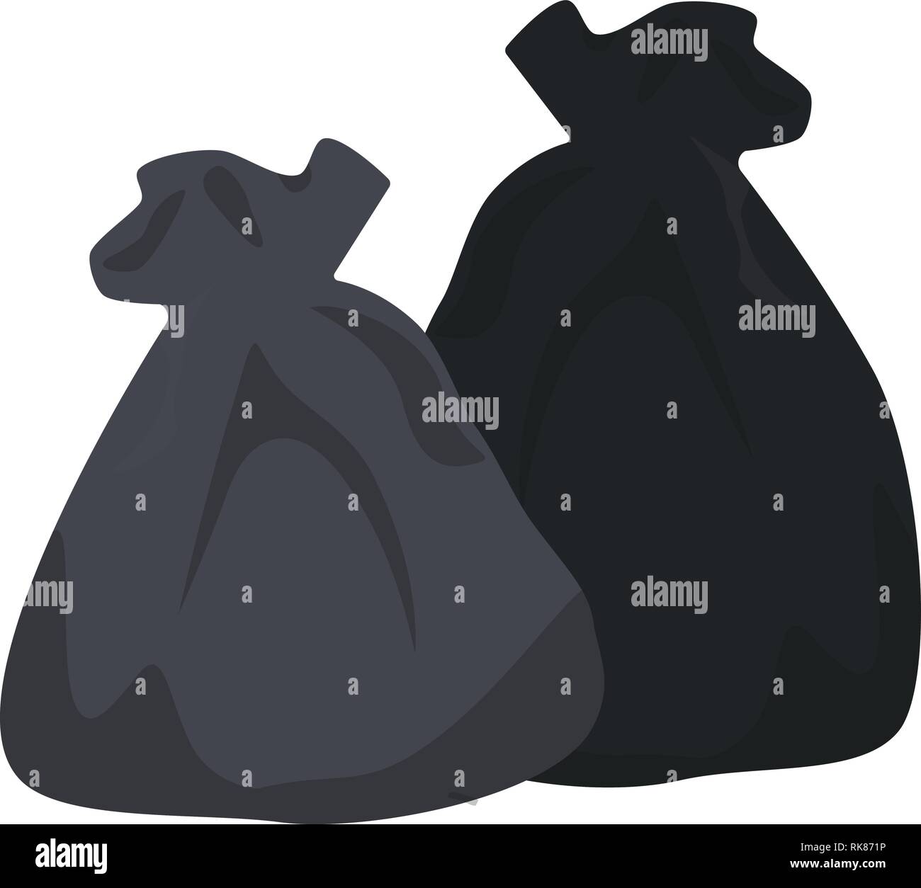 Packages with garbage. Big black plastic bags with wastes isolated on