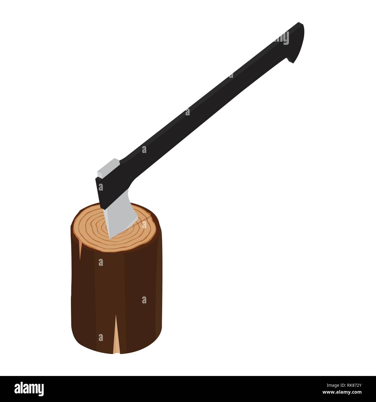 Vector illustration axe stuck in log isolated on white background. Stock Vector