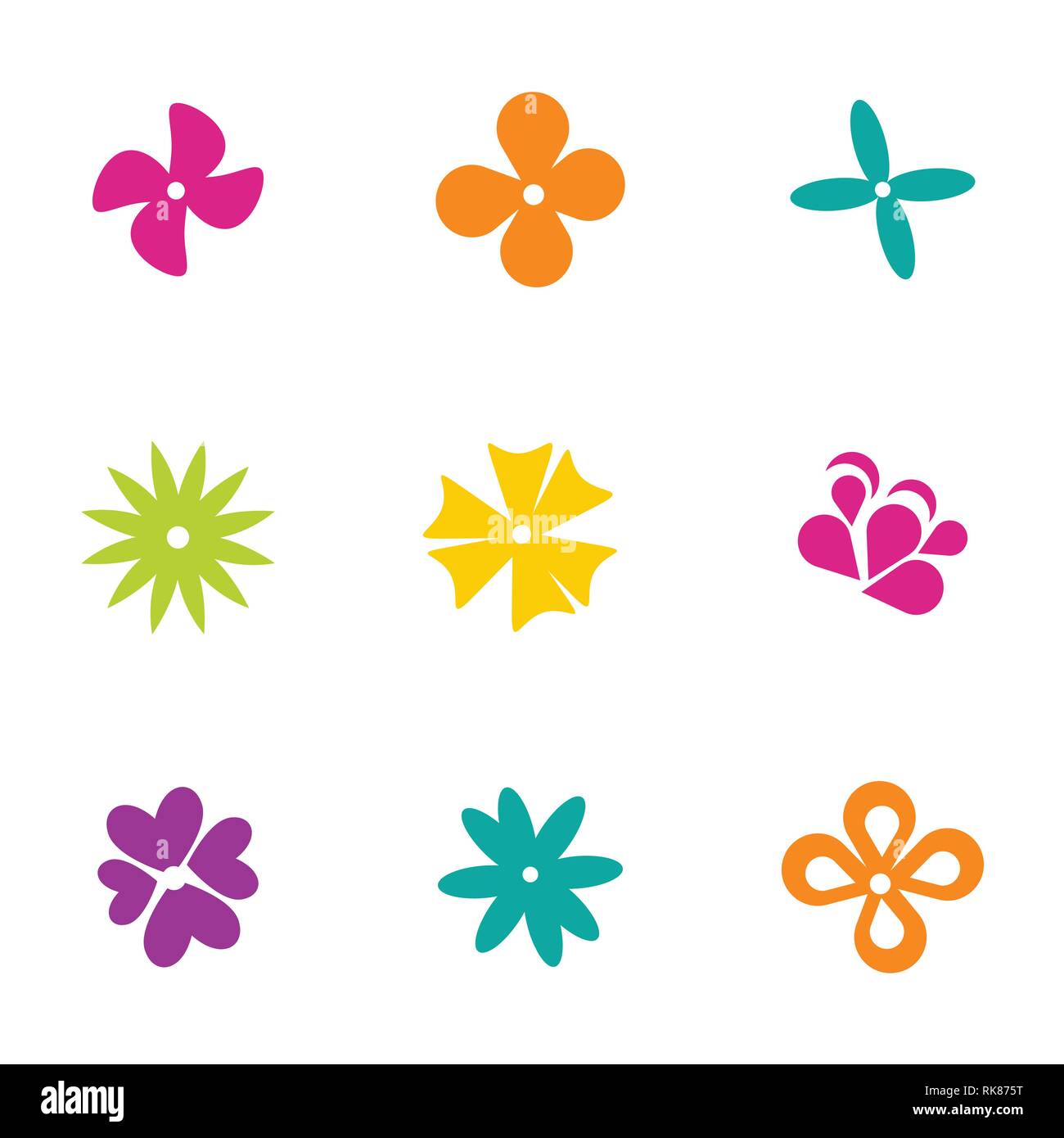 Set of flat icon flower icons in silhouette isolated on white. Cute ...
