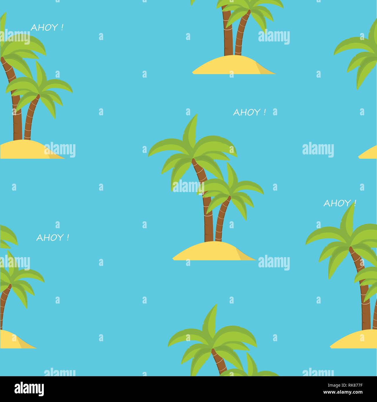 Beautiful vector seamless island pattern, background Landscape with palm trees, beach and ocean. Stock Vector