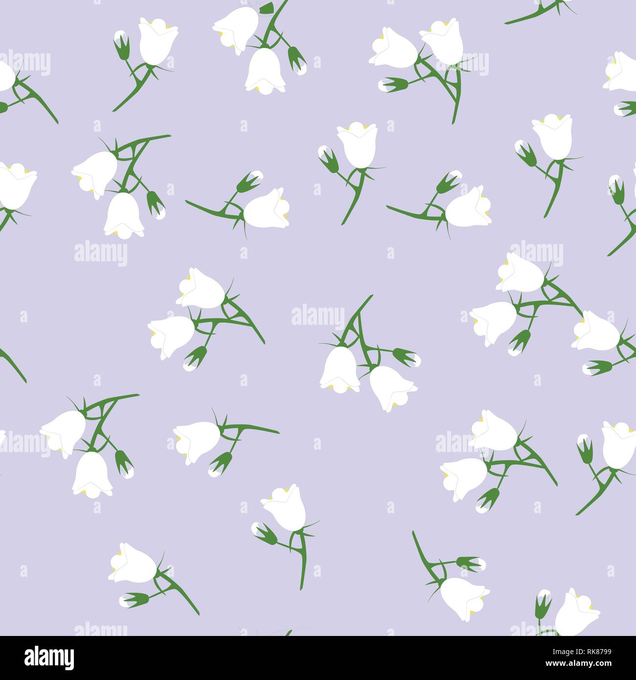 Vector seamless pattern with white bell flowers isolated on a blue ...