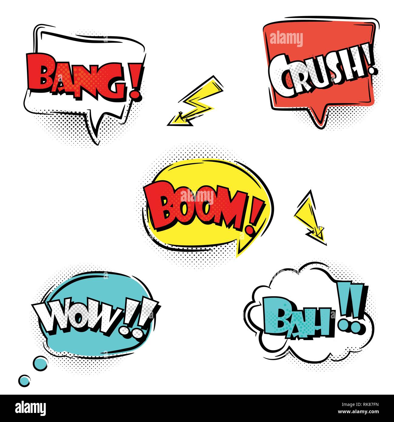 Vector icon set, collection comic bubble boom, bang, wow, bah and crush.  Comic sound effect Stock Vector Image & Art - Alamy