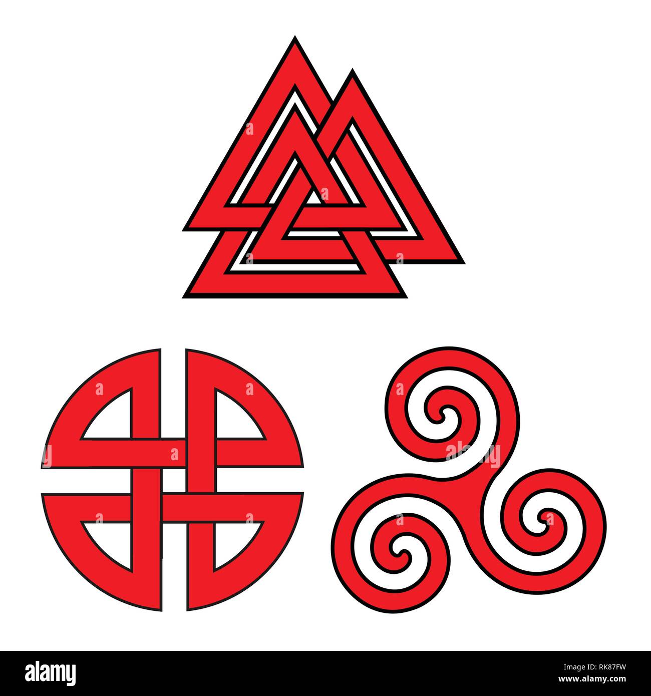 Vector symbol set valknut, shield knot and triskelion Stock Vector