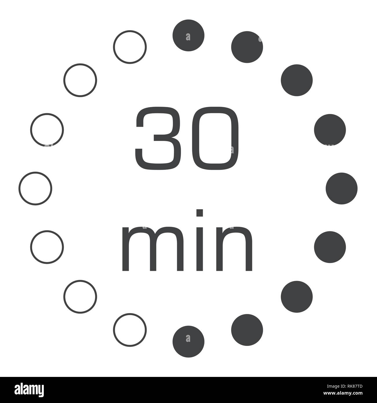 Clock Icon with 30 Minute Time Interval. Half of Hour. Countdown