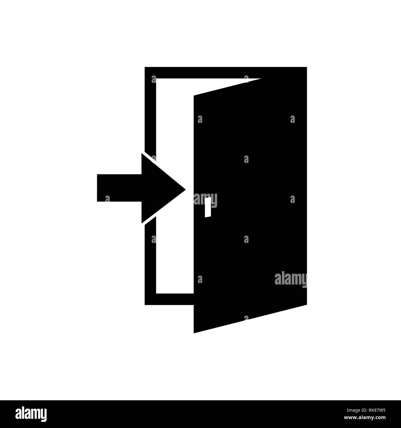 Vector door icon isolated on white background. Black door sign, symbol