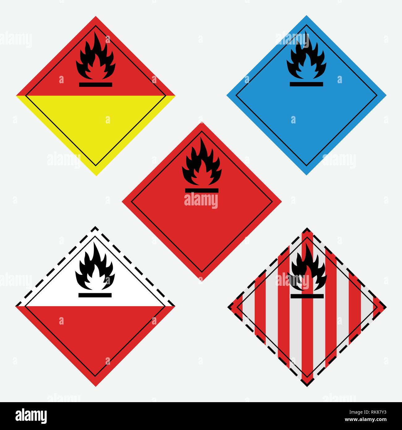 Vector illustration GHS pictogram icon set. Hazard transport flammable goods sign, symbol Stock Vector