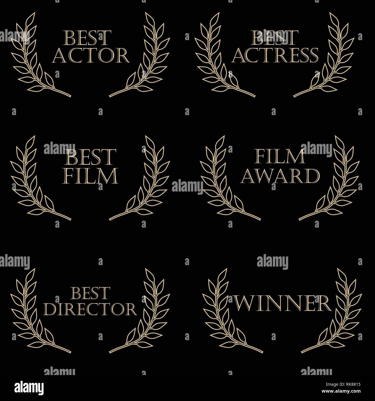 Film awards: best actor, best actress, film awards, best director, best film, winner. Film festival, movie awards, olive brunch Stock Vector