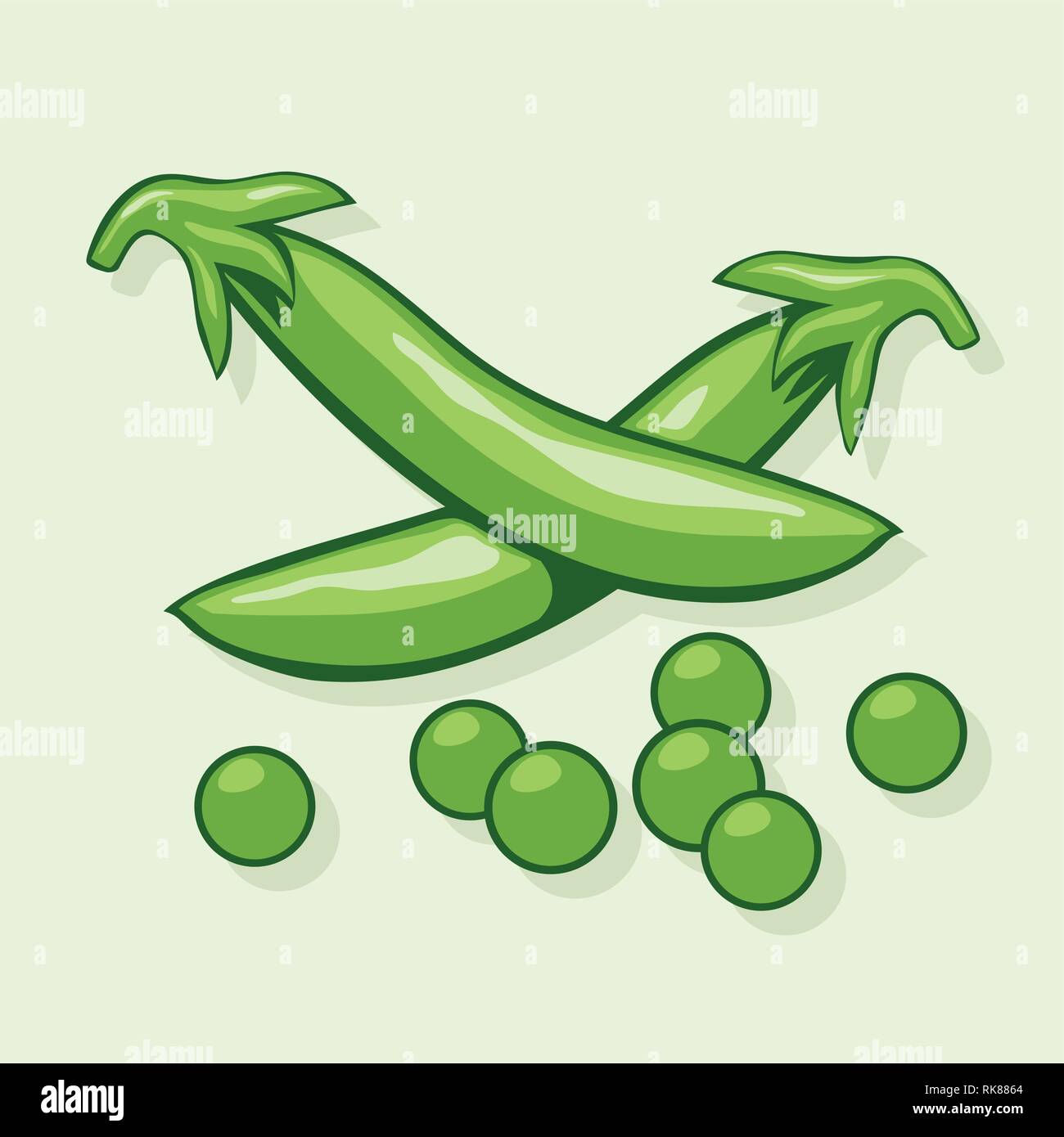 vector crossed pods of green peas and scattered pea beans. healthy organic food illustration Stock Vector